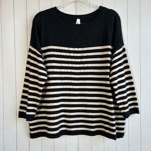 Pact size XL  fine knit wide neck pullover sweater boxy gray stripe cotton